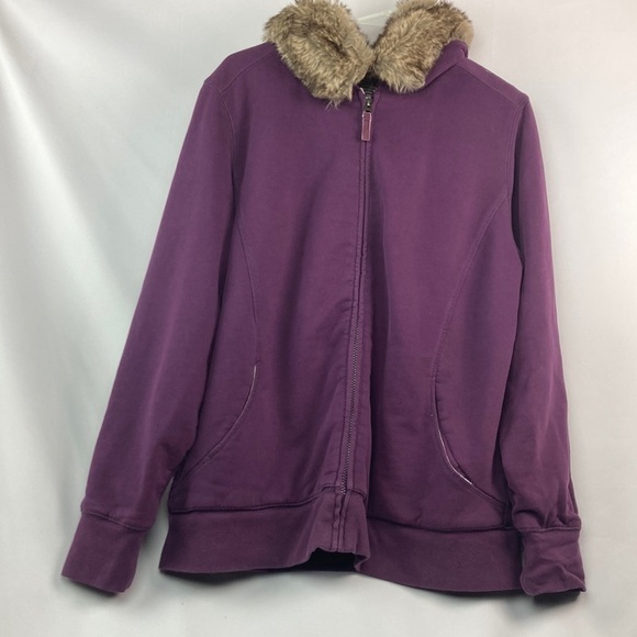L.L. Bean purple faux fur lined full zip hooded sweatshirt XL - Picture 1 of 9